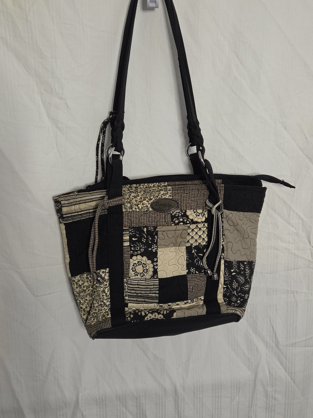 Donna Sharp Patchwork Quilted Shoulder Tote Bag - Black & Cream